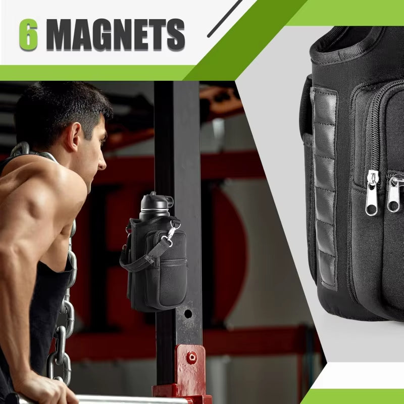 Magnetic Water Bottle Holder - Ultimate Gym Carrier Bag with Phone Pocket and 6 Powerful Magnets