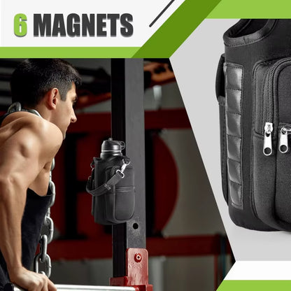 Magnetic Water Bottle Holder - Ultimate Gym Carrier Bag with Phone Pocket and 6 Powerful Magnets