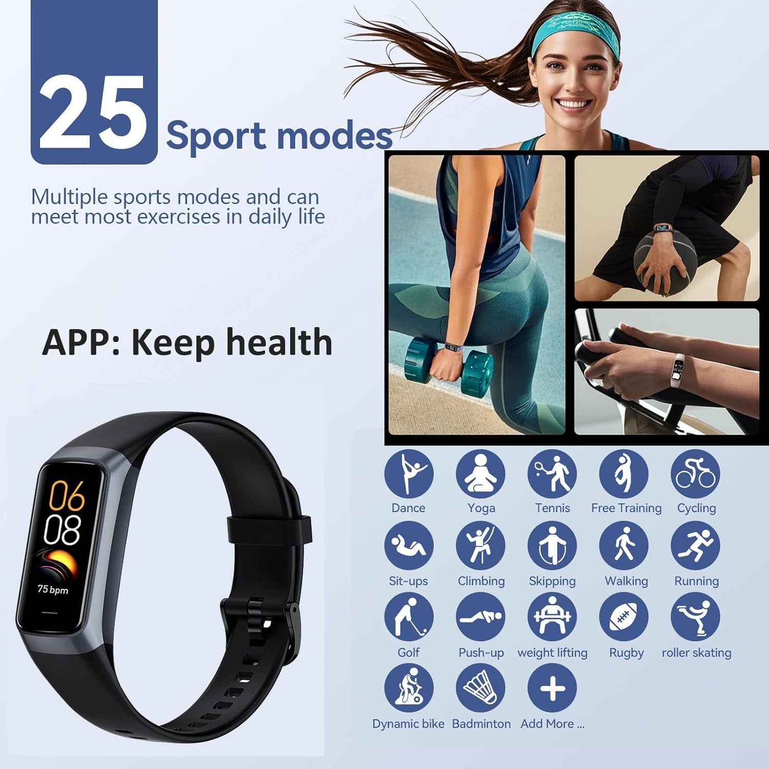 Health and Fitness Tracker for Men and Women - AMOLED Display, Slim Design, 25 Sports Modes, Heart Rate and Blood Pressure Monitoring, Alarm, Stopwatch, Timer, Calorie Tracking, IP68 Waterproof